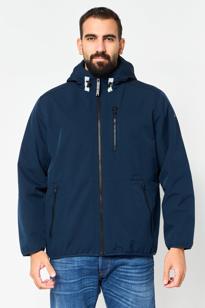 Michael Kors Men Hooded Brand Logo Soft Shell Jacket, Navy - Image 1