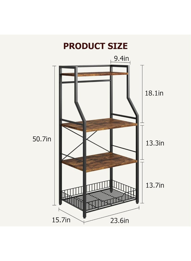 رف تخزين للمطبخ، رف خباز قائم، حامل ميكروويف مع سلة سلكية كبيرة، محطة قهوة صناعية من 5 طوابق - Image 5