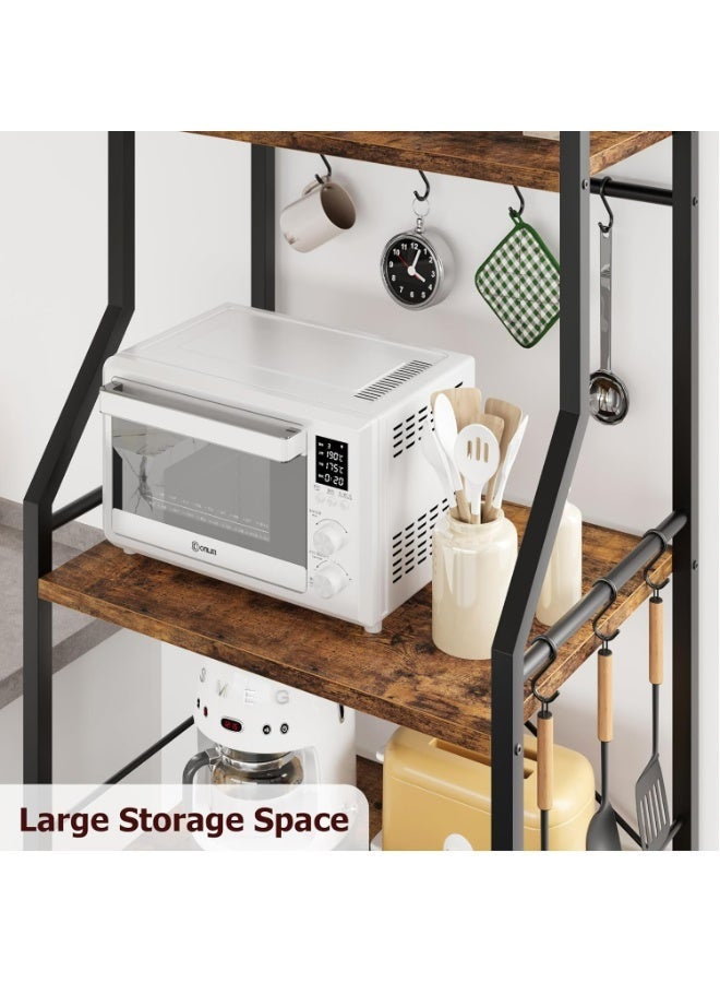 رف تخزين للمطبخ، رف خباز قائم، حامل ميكروويف مع سلة سلكية كبيرة، محطة قهوة صناعية من 5 طوابق - Image 3