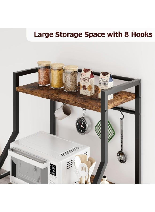 رف تخزين للمطبخ، رف خباز قائم، حامل ميكروويف مع سلة سلكية كبيرة، محطة قهوة صناعية من 5 طوابق - Image 2