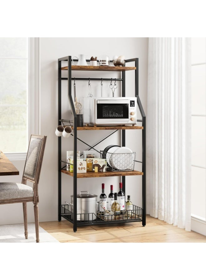 رف تخزين للمطبخ، رف خباز قائم، حامل ميكروويف مع سلة سلكية كبيرة، محطة قهوة صناعية من 5 طوابق - Image 1