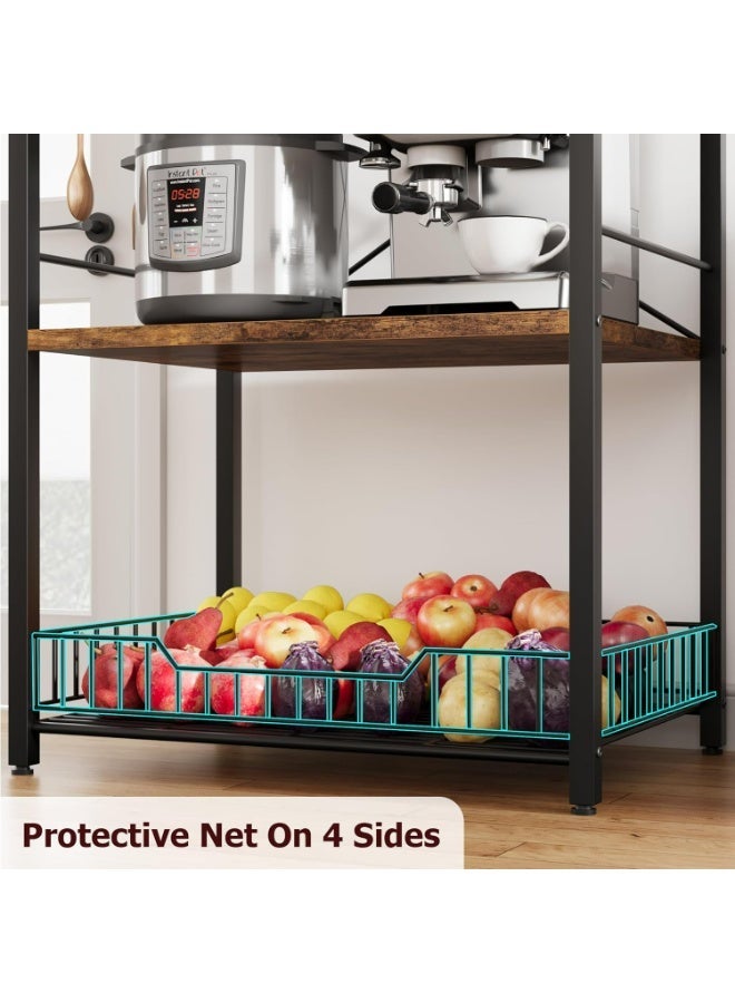 رف تخزين للمطبخ، رف خباز قائم، حامل ميكروويف مع سلة سلكية كبيرة، محطة قهوة صناعية من 5 طوابق - Image 4