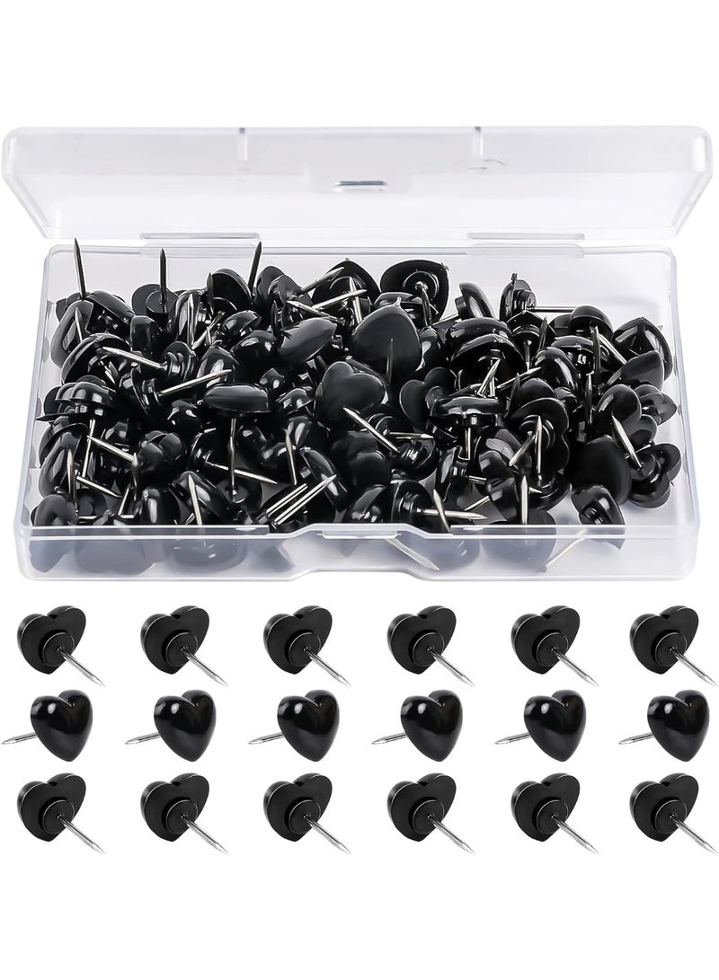 100pcs Push Pins, Plastic Pushpins Black Push Pins Heart Shaped Cute Thumb Tacks Decorative for Home School Office Notice Board Cork Board 0.47inch - Image 1