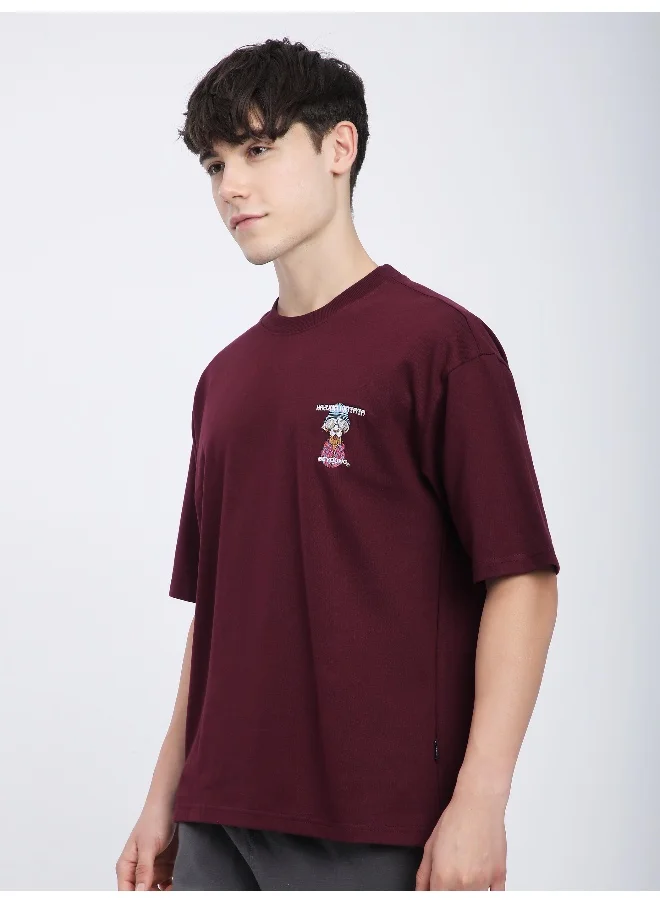 بيونغ French Wine Savage Junkie Embroidered Patch Oversized T-Shirt