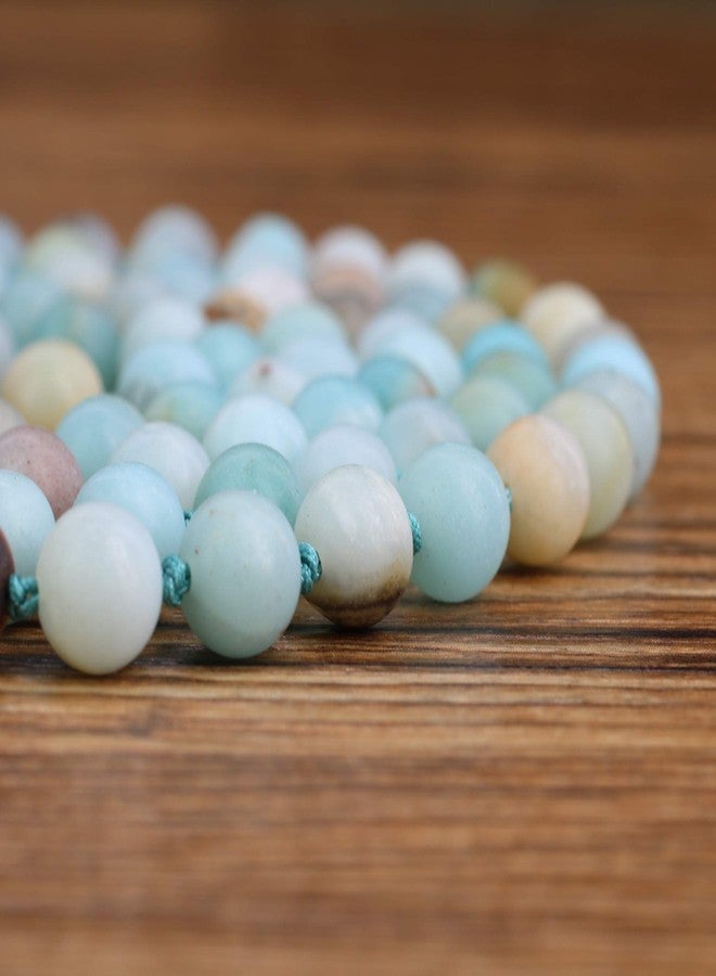 COAI OM Charm Hand Knotted Tassel Faceted Amazonite Stone 108 Mala Beads Necklace 8mm - Image 5