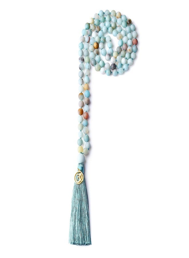 COAI OM Charm Hand Knotted Tassel Faceted Amazonite Stone 108 Mala Beads Necklace 8mm - Image 1