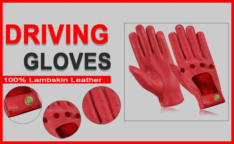 BTR BORN TO RACE Men's Genuine Lambskin Leather Driving Gloves - Red - Image 3