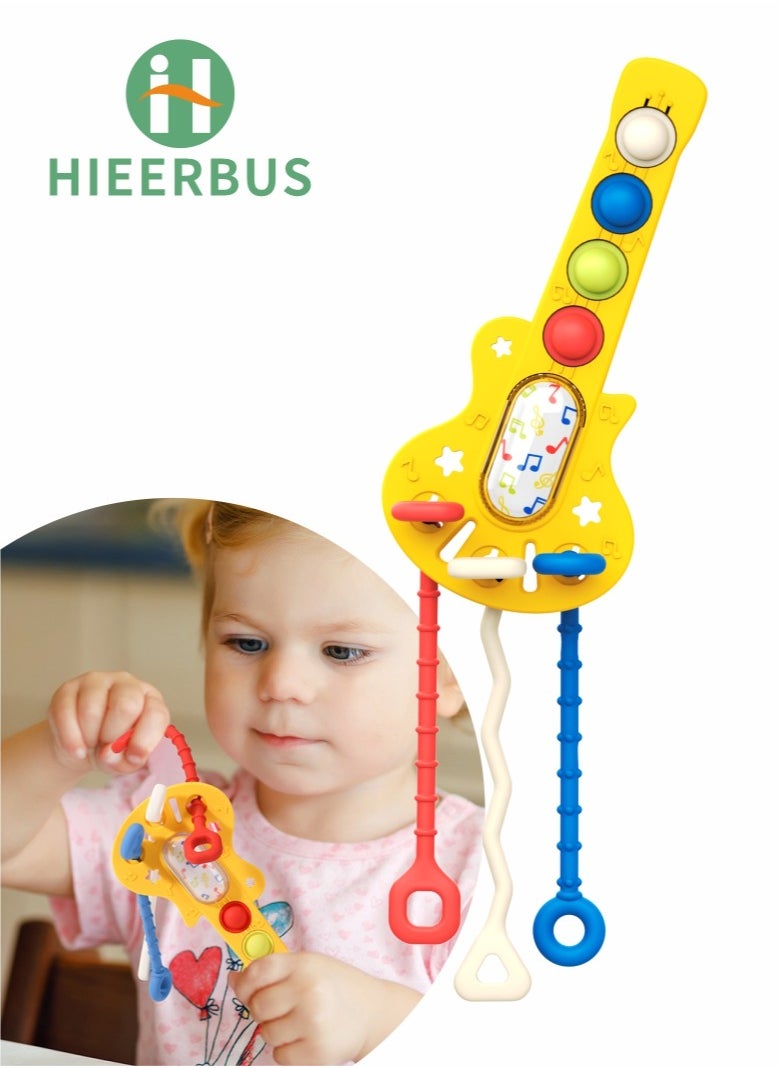 HieerBus Baby Teether Toys, Baby Chew Toys for Teething Relief More than 3 months，Guitar Shaped Silicone Gum, yellow  - Image 1