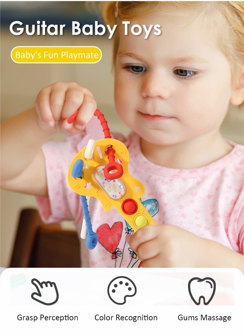HieerBus Baby Teether Toys, Baby Chew Toys for Teething Relief More than 3 months，Guitar Shaped Silicone Gum, yellow  - Image 2