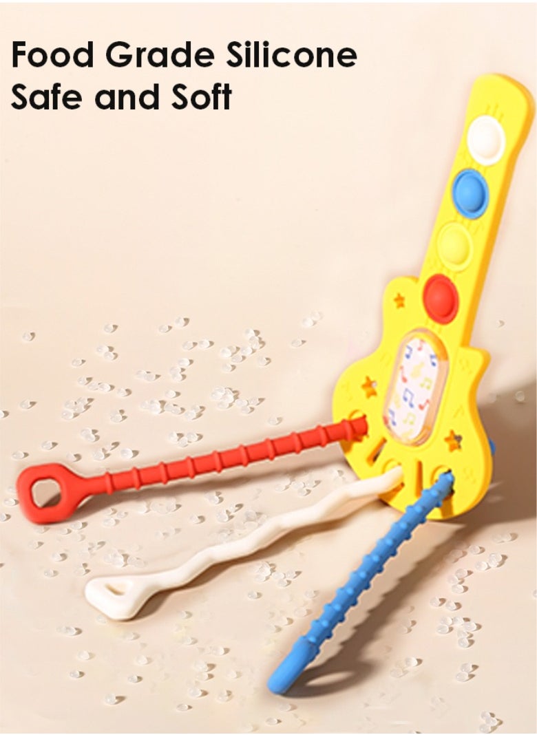 HieerBus Baby Teether Toys, Baby Chew Toys for Teething Relief More than 3 months，Guitar Shaped Silicone Gum, yellow  - Image 3