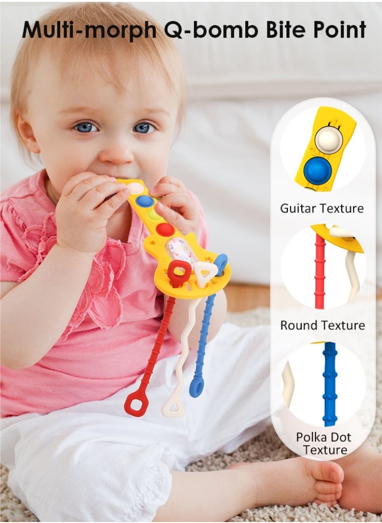 HieerBus Baby Teether Toys, Baby Chew Toys for Teething Relief More than 3 months，Guitar Shaped Silicone Gum, yellow  - Image 4