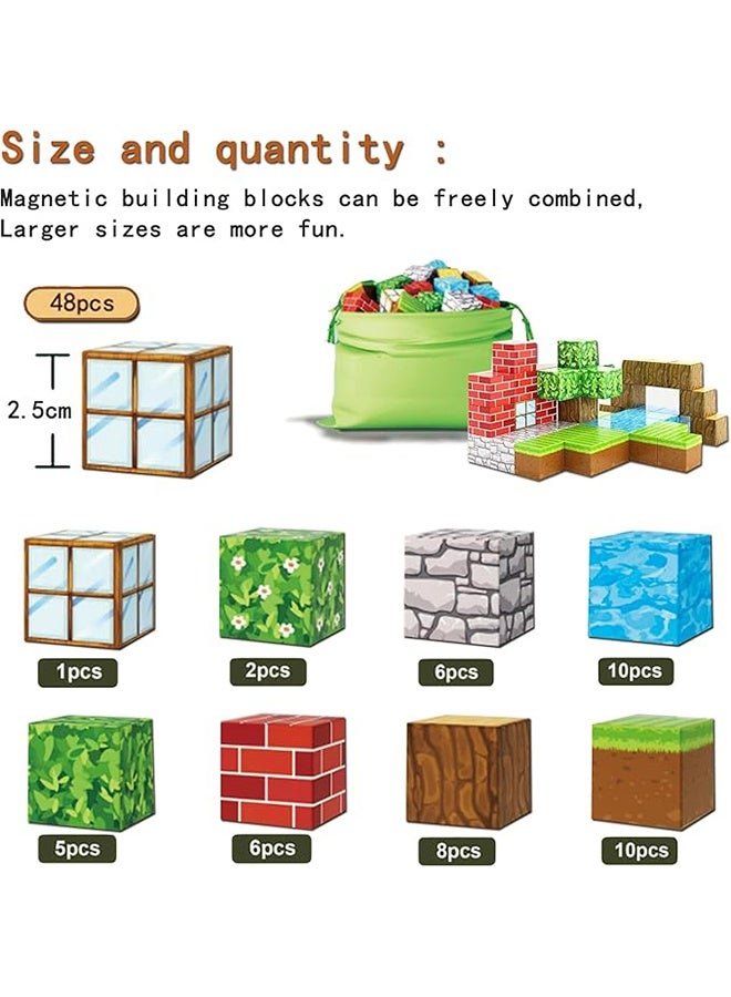 Metoo 48 Pieces Magnetic Building Blocks - Build a Mine Magnet World Set for 3-5 and 6-8 Years Old Boys and Girls, STEM Montessori Stacking Toys, Sensory Building Blocks, Toddler Birthday Gift, 2cm Magnet Cubes, Essential Building Block Toys for Classroom - Image 4