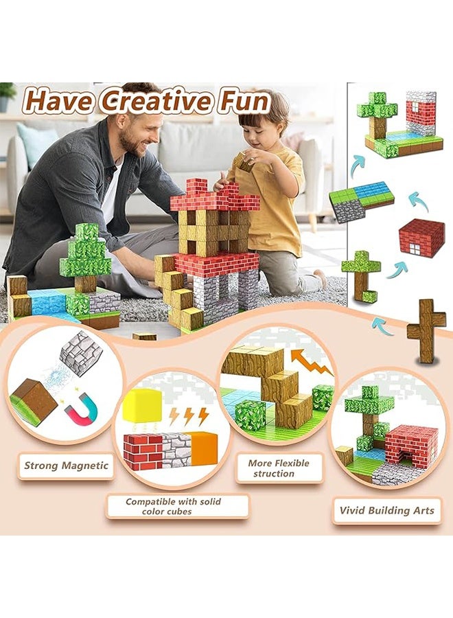 Metoo 48 Pieces Magnetic Building Blocks - Build a Mine Magnet World Set for 3-5 and 6-8 Years Old Boys and Girls, STEM Montessori Stacking Toys, Sensory Building Blocks, Toddler Birthday Gift, 2cm Magnet Cubes, Essential Building Block Toys for Classroom - Image 5