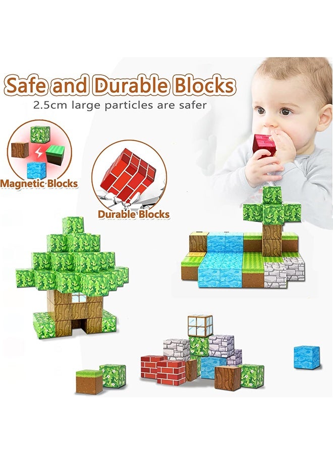 Metoo 48 Pieces Magnetic Building Blocks - Build a Mine Magnet World Set for 3-5 and 6-8 Years Old Boys and Girls, STEM Montessori Stacking Toys, Sensory Building Blocks, Toddler Birthday Gift, 2cm Magnet Cubes, Essential Building Block Toys for Classroom - Image 3