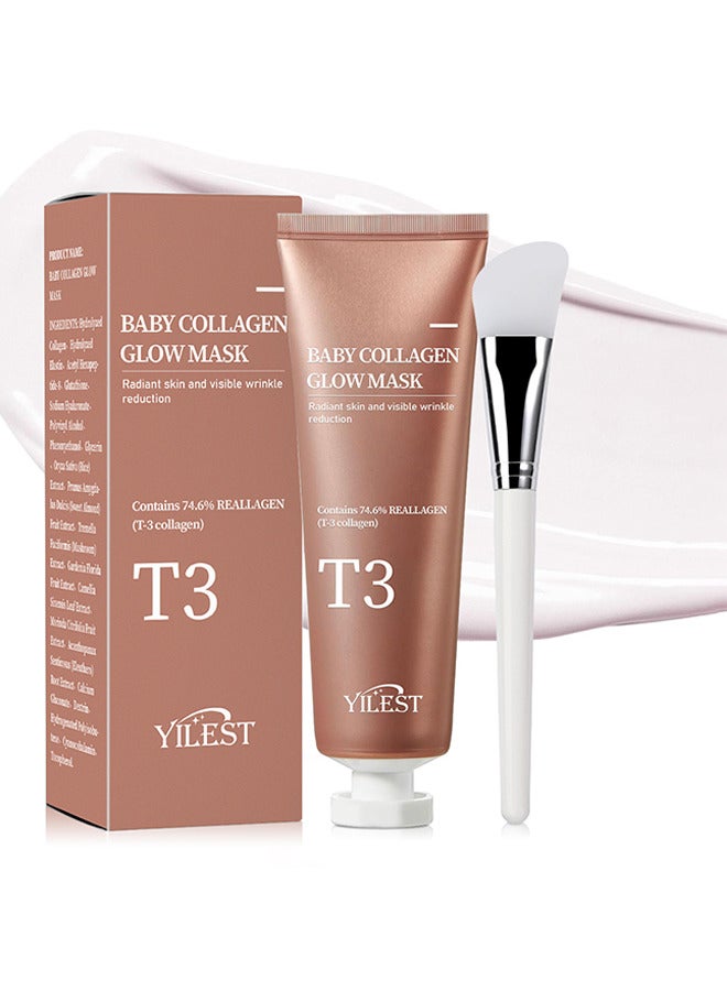 YILEST T3 Collagen Pestlo Mask, Baby Collagen Glow Mask, T3 Collagen Peel Off Mask, Pore Tightening Mask Anti-Wrinkle Skin Care, Collagen Wrapping Mask, Firming Skin Elasticity (70ML) - Image 1