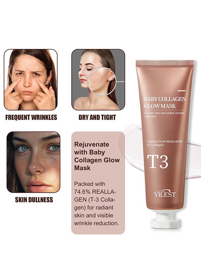 YILEST T3 Collagen Pestlo Mask, Baby Collagen Glow Mask, T3 Collagen Peel Off Mask, Pore Tightening Mask Anti-Wrinkle Skin Care, Collagen Wrapping Mask, Firming Skin Elasticity (70ML) - Image 5