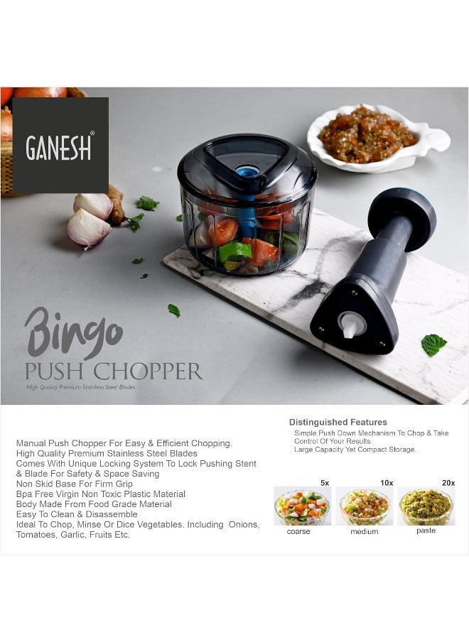 Manual Hand Press Bingo Push Chopper with 3 Blades for Effortless Chopping Vegetables & Fruits (Assorted, 725 ml, Plastic)