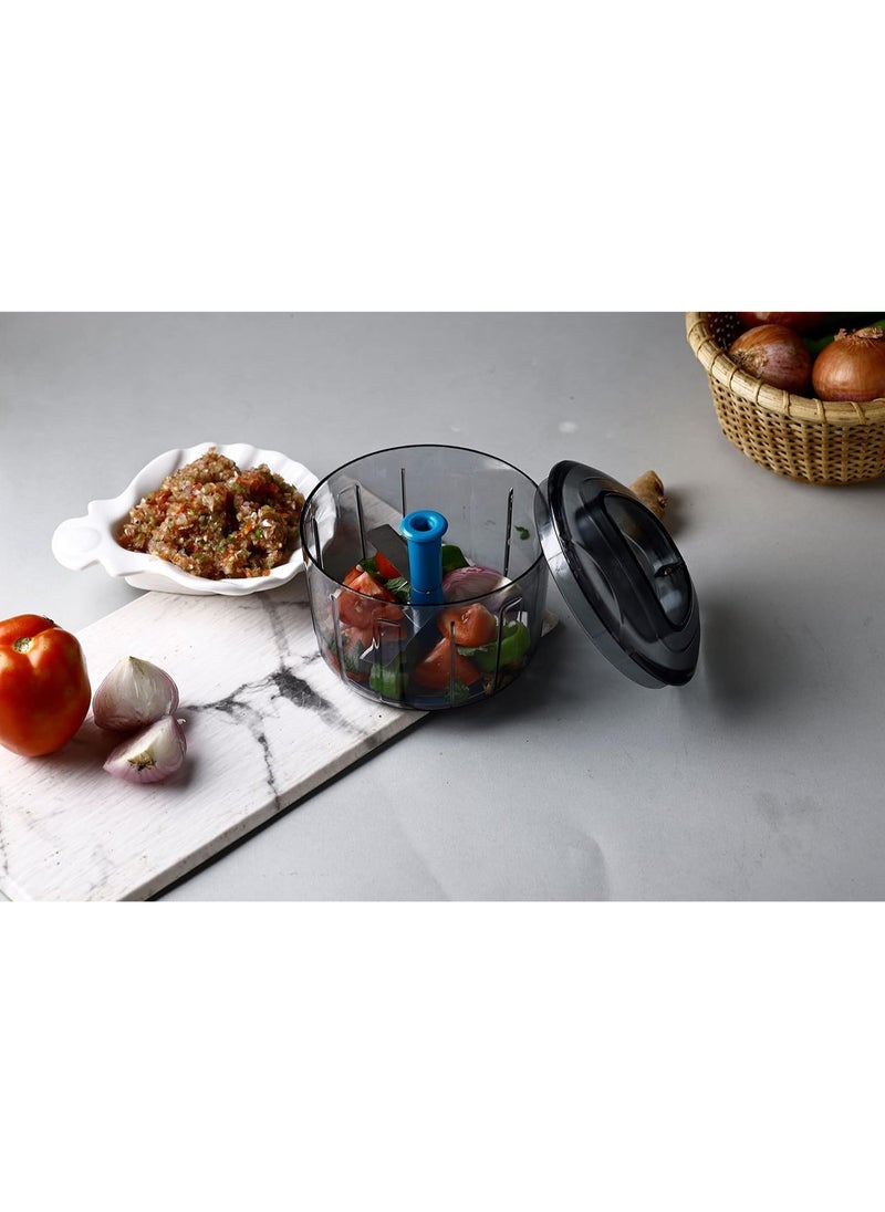 Manual Hand Press Bingo Push Chopper with 3 Blades for Effortless Chopping Vegetables & Fruits (Assorted, 725 ml, Plastic)