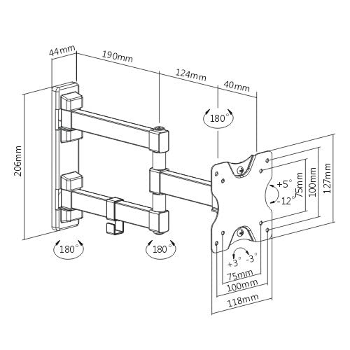 Gadget Wagon 14-27 inches Corner Swivel Extendable Arm Rotate and Swivel Monitor and TV Wall Mount Bracket (180 Degrees Motion) - Image 2