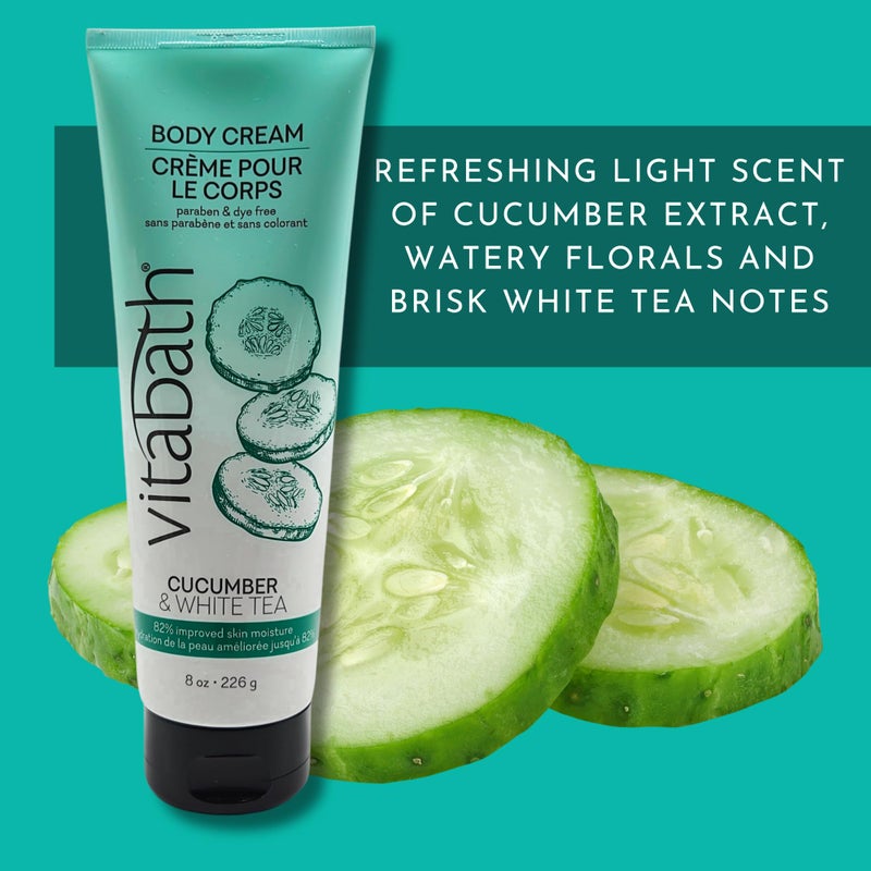 Vitabath Cucumber & White Tea Moisturizing Body Cream - Soothing Hydration Vitamin & Nutrient Skin Care - Replenishing All Over Dry Skin Lotion Moisturizer for Women & Men - 8 Ounce - Image 4