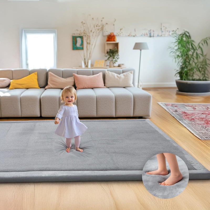 Mallify Ultra Soft 1.3" Thick Baby Play Mat for Floor, Extra Large Velvet Playpen Mat, Baby-Safe & Non-Slip Tummy Time Mat, Crawling for Babies, Toddlers, Infants, Kids, Easy Care, 79"x59", Gray - Image 1