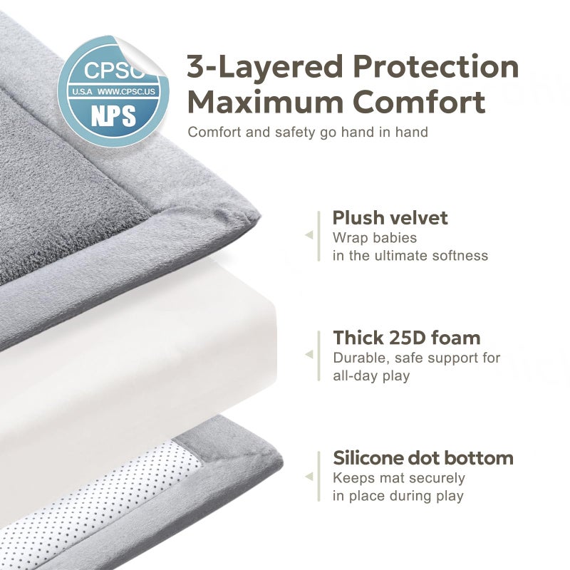 Mallify Ultra Soft 1.3" Thick Baby Play Mat for Floor, Extra Large Velvet Playpen Mat, Baby-Safe & Non-Slip Tummy Time Mat, Crawling for Babies, Toddlers, Infants, Kids, Easy Care, 79"x59", Gray - Image 3