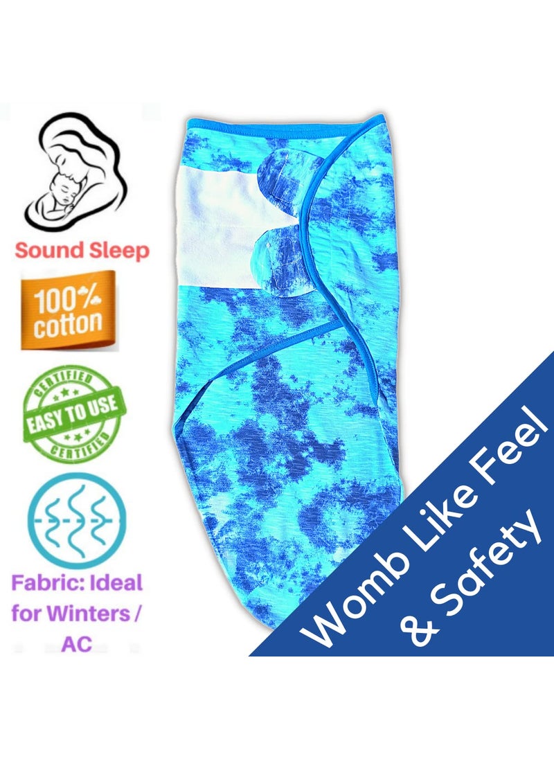 TuddyBuddy TuddyBuddy 100 Cotton Adjustable Baby Swaddle Wrap for Newborn to 3 Months Baby 03 Months Blue Tie Dye Pack of 1 200 GSM  - Image 2