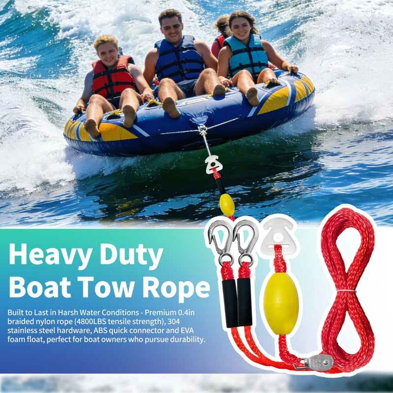 Red 24FT Boat Tow Harness With D Rings And Float Ball For Water Skiing Wakeboarding And Tubing - Image 1