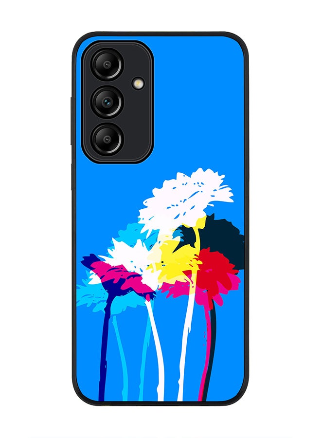 Rugged Black Edge Case for Samsung Galaxy A55, Slim fit Case Flexible Anti Drop TPU Gel Thin Cover -  Bleeding Flowers (Blue)