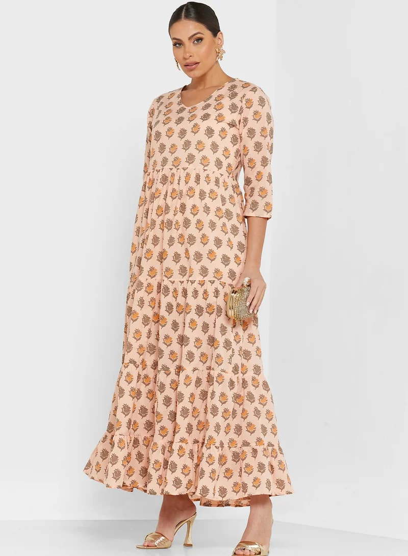ARABIAN CLOSET V-Neck Embroidered Jalabiya