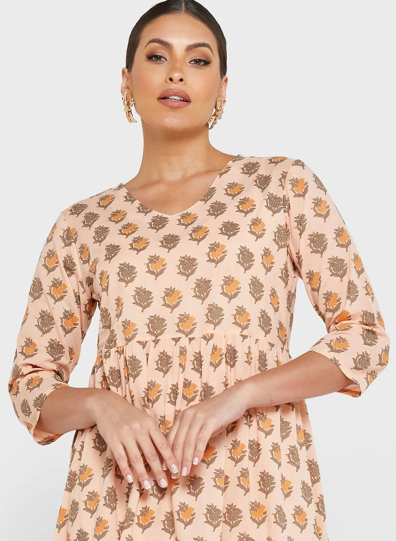 ARABIAN CLOSET V-Neck Embroidered Jalabiya