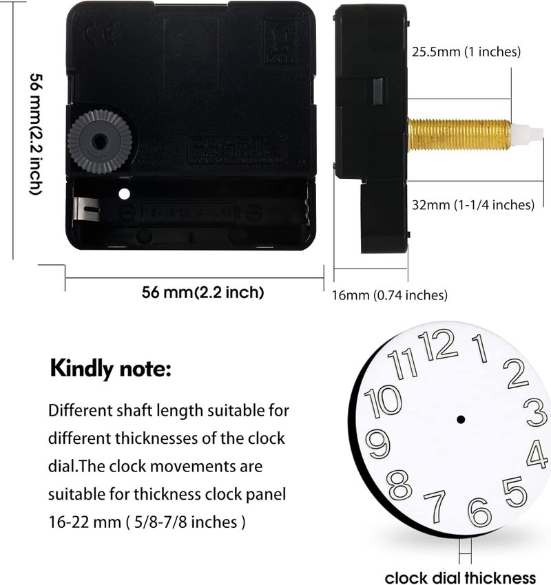 DEEWISH Revolutionizing Long Shaft Clock Mechanism Repair: The DW-1688 Series Quartz Movement, Your Solution to a High-Torque, Battery-Operated, Silent Sweeping Clock(32mm, 4pack Clock Hands) - Image 2