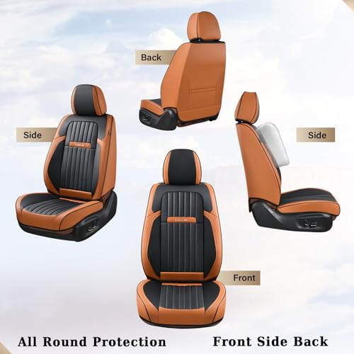 Coverado Car Seat Covers Front, Seat Covers for Cars, Waterproof 2-Pack Car Seat Cushions, Leather Carseat Seat Protectors, Universal Seat Covers Fit for Most Sedans SUV Pick-up Trucks(Brown&Black) - Image 3
