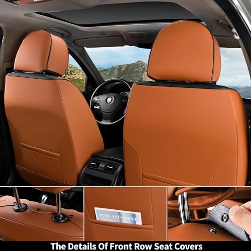 Coverado Car Seat Covers Front, Seat Covers for Cars, Waterproof 2-Pack Car Seat Cushions, Leather Carseat Seat Protectors, Universal Seat Covers Fit for Most Sedans SUV Pick-up Trucks(Brown&Black) - Image 2