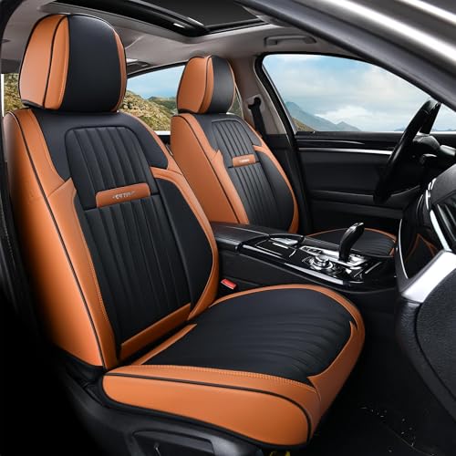 Coverado Car Seat Covers Front, Seat Covers for Cars, Waterproof 2-Pack Car Seat Cushions, Leather Carseat Seat Protectors, Universal Seat Covers Fit for Most Sedans SUV Pick-up Trucks(Brown&Black) - Image 1