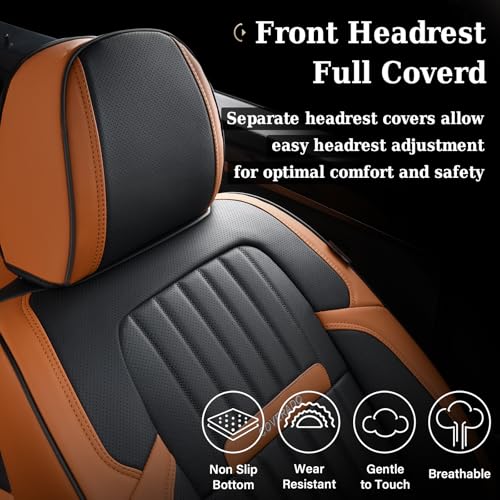 Coverado Car Seat Covers Front, Seat Covers for Cars, Waterproof 2-Pack Car Seat Cushions, Leather Carseat Seat Protectors, Universal Seat Covers Fit for Most Sedans SUV Pick-up Trucks(Brown&Black) - Image 5
