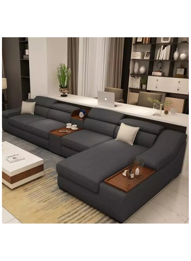 Betak Swedish Wood and Linen L-Shape Sofa - Grey  - Image 1