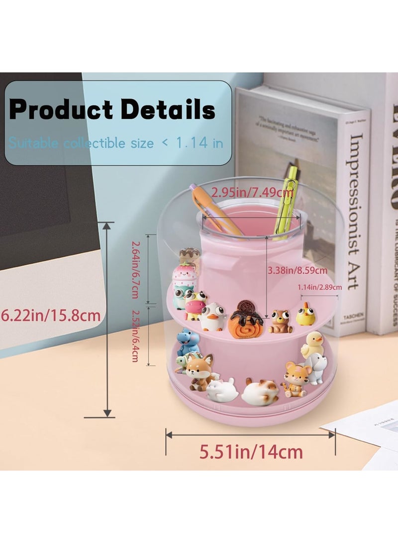 SYOSI Rotating Display Case, 360 Degree Figure Showcase with Makeup Brush Holder and Compartments, Small Organizer for Mini Figures Pens Brushes Accessories, 5.7×5.7×6.5in for Home and Desk - Image 2