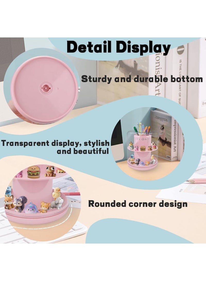 SYOSI Rotating Display Case, 360 Degree Figure Showcase with Makeup Brush Holder and Compartments, Small Organizer for Mini Figures Pens Brushes Accessories, 5.7×5.7×6.5in for Home and Desk - Image 4