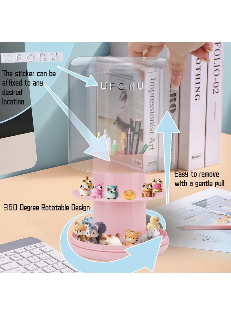 SYOSI Rotating Display Case, 360 Degree Figure Showcase with Makeup Brush Holder and Compartments, Small Organizer for Mini Figures Pens Brushes Accessories, 5.7×5.7×6.5in for Home and Desk - Image 5