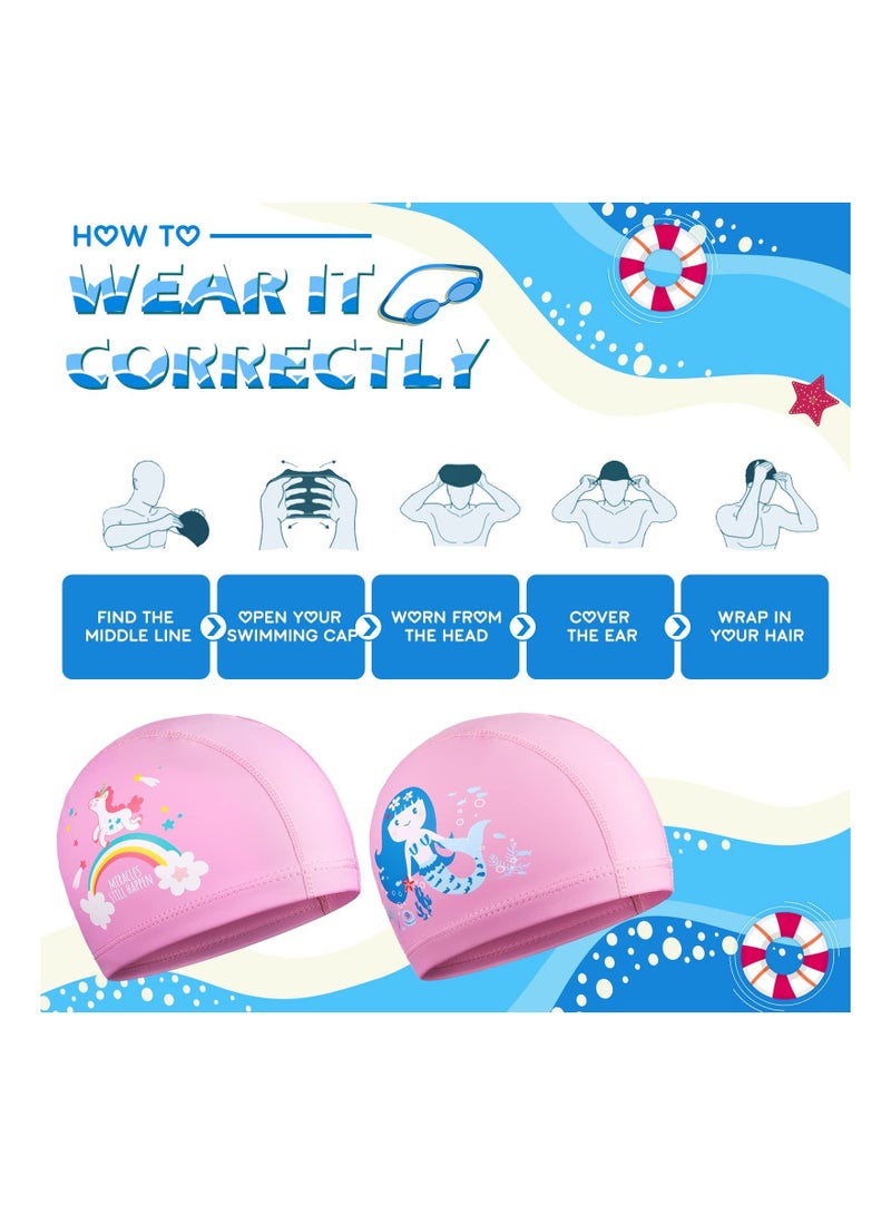 Y&D Kids Swimming Caps, Unicorn Hat for Girls, Waterproof Bathing Swim Cap Long and Short Hair, Kids, Toddlers, Children, Boys - Image 3