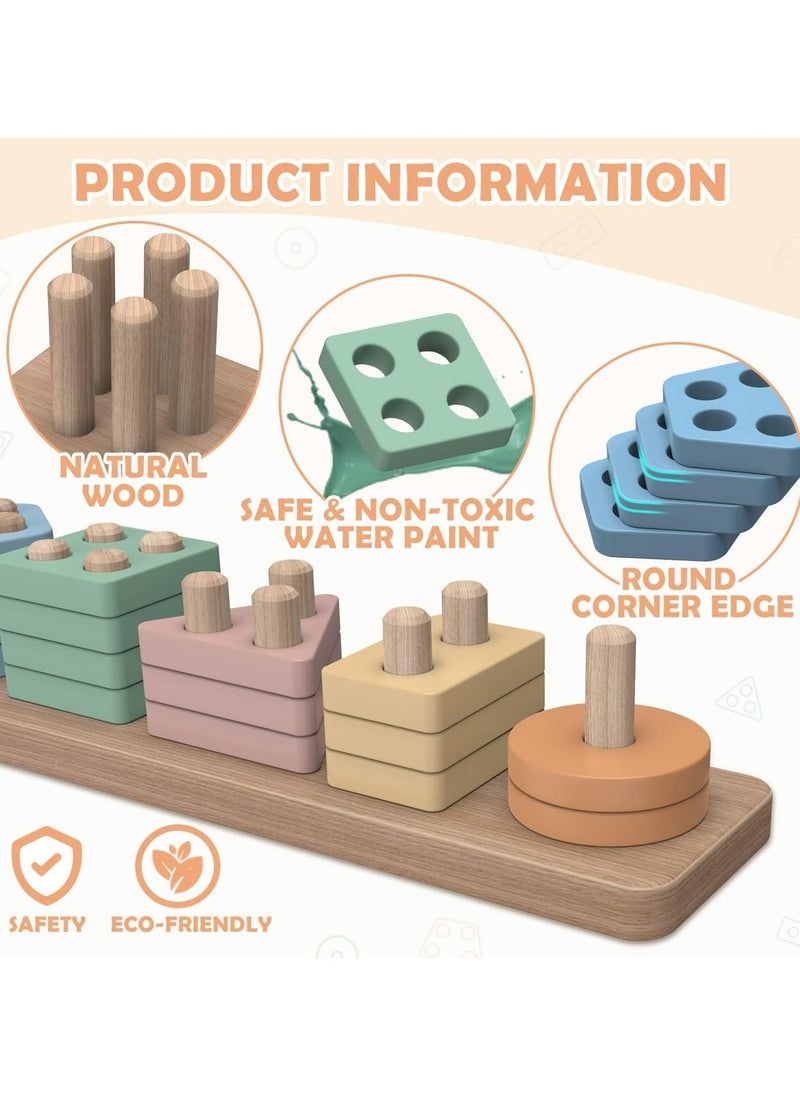 Oasisgalore Learning Toys Puzzles Macaron Colors Educational Toys Stacking Wooden Color Discrimination Montessori Toys Kindergarten pillar  - Image 3