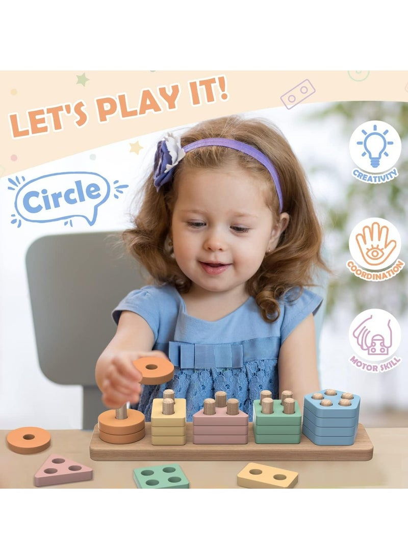 Oasisgalore Learning Toys Puzzles Macaron Colors Educational Toys Stacking Wooden Color Discrimination Montessori Toys Kindergarten pillar  - Image 2