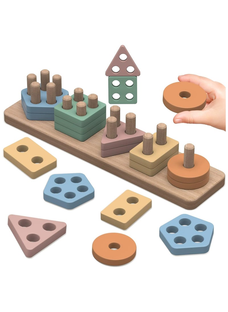 Oasisgalore Learning Toys Puzzles Macaron Colors Educational Toys Stacking Wooden Color Discrimination Montessori Toys Kindergarten pillar  - Image 1