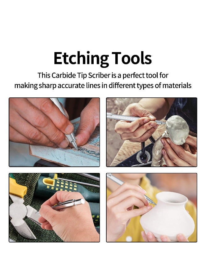 5 Pcs Tungsten Carbide Tip Scriber, Scribe Tools, Engraving Marking Pen, Aluminium Etching Machinist Engraved Pen with Clip for for Metal Sheet Ceramics Glass Tile Welding Marking Scriber - Image 5