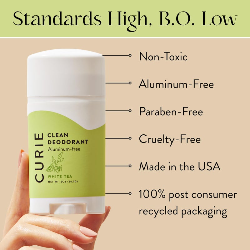 Curie Aluminum Free Deodorant - White Tea 2oz Stick - Natural Deodorant, Paraben Free, Cruelty Free, Non-Toxic - Image 2