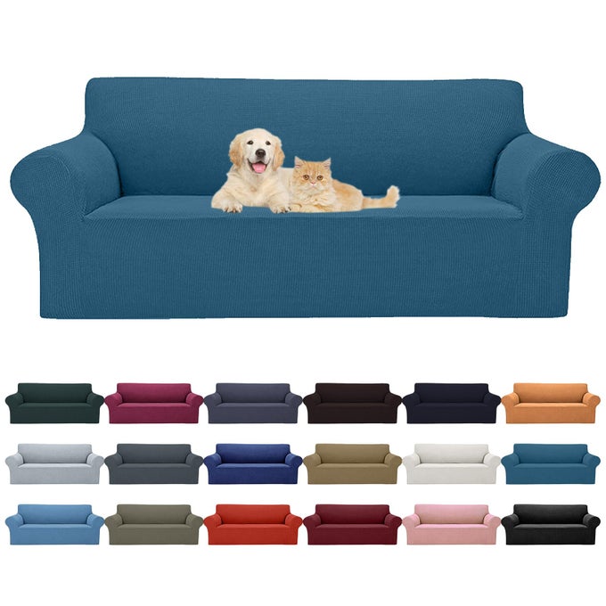 2025 NEW STRETCH SOFA SLIPCOVERS COUCH COVER FOR 3 CUSHION FURNITURE PROTECTOR SOFA COVERS WITH ELASTIC BOTTOM JACQUARD FABRIC SMALL CHECKS FOR PETS KIDS SOFA PEACOCK BLUE