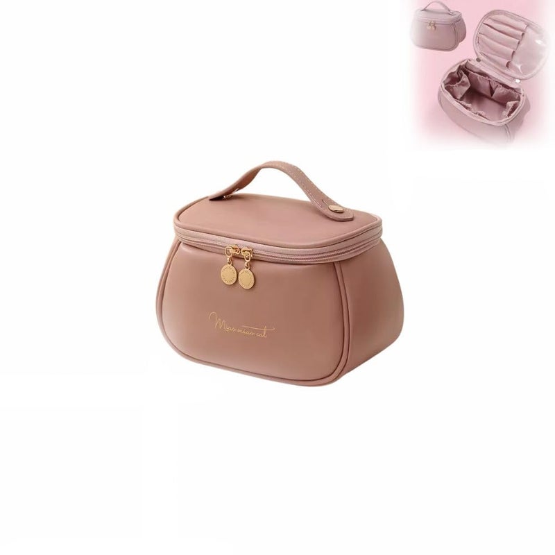 MANTRAVIB Luxury PU Leather Makeup Bag Waterproof Travel Cosmetic Organizer with Handle Dual Zipper Elegant Vanity Case for Brushes Skincare Toiletries Perfect Gifts for Women Girls Multicolor - Image 1
