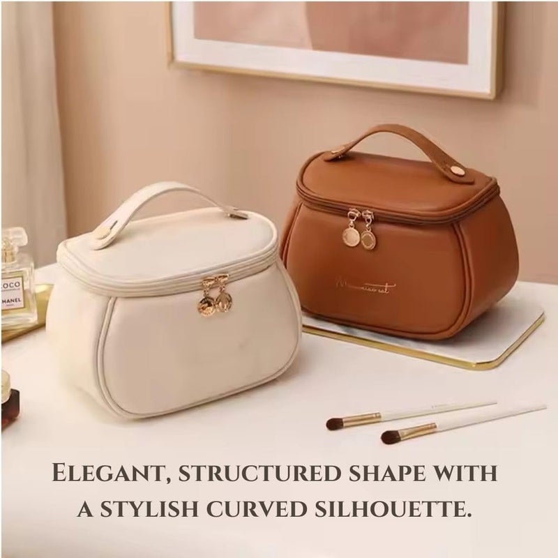 MANTRAVIB Luxury PU Leather Makeup Bag Waterproof Travel Cosmetic Organizer with Handle Dual Zipper Elegant Vanity Case for Brushes Skincare Toiletries Perfect Gifts for Women Girls Multicolor - Image 4