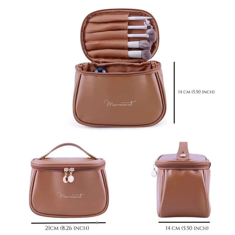 MANTRAVIB Luxury PU Leather Makeup Bag Waterproof Travel Cosmetic Organizer with Handle Dual Zipper Elegant Vanity Case for Brushes Skincare Toiletries Perfect Gifts for Women Girls Multicolor - Image 2